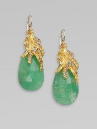 From the Elements Collection. A pretty bauble featuring a goltone vine cap over a faceted chrysoprase stone. ChrysopraseSwarovski crystalsGoldtoneDrop, about 3.8714k gold fill French wire backMade in USA From the Elements Collection. A pretty bauble featuring a goltone vine cap over a faceted chrysoprase stone. ChrysopraseSwarovski crystalsGoldtoneDrop, about 3.8714k gold fill French wire backMade in USA