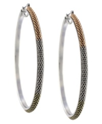 Three times as versatile. An intricate chain link design in rose gold, gold and silver-plated mixed metal make BCBGeneration's hoop earrings a go-to style basic. Approximate drop: 2-3/4 inches.