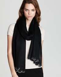 Dazzle day to night in Micky London's pure cashmere wrap, adorned with sparkling Swarovski crystals. Dazzle day to night in Micky London's pure cashmere wrap, adorned with sparkling Swarovski crystals.