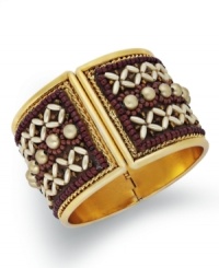 Pick a neutral palette this season. Style&co.'s beaded cuff bracelet is made of brown plastic beads, glass accents and cotton stitching. Crafted in gold tone mixed metal with a hinge clasp. Approximate diameter: 2-1/2 inches. Pick a neutral palette this season. Style&co.'s beaded cuff bracelet is made of brown plastic beads, glass accents and cotton stitching. Crafted in gold tone mixed metal with a hinge clasp. Approximate diameter: 2-1/2 inches.