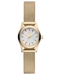 A ladylike mesh bracelet adorns this sweet timepiece from DKNY.