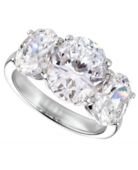Three times the glamour! CRISLU's stunning three-stone ring brings dramatic shine with three, round-cut cubic zirconias (5-1/2 ct. t.w.) set in platinum over sterling silver. Size 5, 6, 7, 8 and 9. Three times the glamour! CRISLU's stunning three-stone ring brings dramatic shine with three, round-cut cubic zirconias (5-1/2 ct. t.w.) set in platinum over sterling silver. Size 5, 6, 7, 8 and 9.