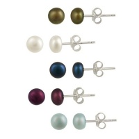 Sterling Silver Multi Color 5-6mm Freshwater Cultured Pearl Stud Earrings (Set of 5) Sterling Silver Multi Color 5-6mm Freshwater Cultured Pearl Stud Earrings (Set of 5)