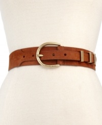 Add elegance and interest to whatever you wear with this soft suede belt by MICHAEL Michael Kors, featuring a logo-embossed buckle and triple loop keeper. Add elegance and interest to whatever you wear with this soft suede belt by MICHAEL Michael Kors, featuring a logo-embossed buckle and triple loop keeper.