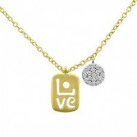 Meira T 14K Yellow Gold Inscribed Love Charm accented with 14K White Gold Diamond Disc Necklace Meira T 14K Yellow Gold Inscribed Love Charm accented with 14K White Gold Diamond Disc Necklace