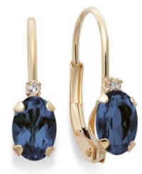 Sparkling perfection. Add a vibrant pop of color to your look with oval-cut sapphires (9/10 ct. t.w.) and sparkling diamond accents. Crafted in a 14k gold leverback setting. Approximate drop: 3/4 inch. Sparkling perfection. Add a vibrant pop of color to your look with oval-cut sapphires (9/10 ct. t.w.) and sparkling diamond accents. Crafted in a 14k gold leverback setting. Approximate drop: 3/4 inch.
