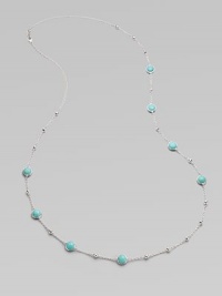 Mini ball accented sterling silver link chain with rich, faceted turquoise stone stations. TurquoiseSterling silverLength, about 38Lobster clasp closureImported Mini ball accented sterling silver link chain with rich, faceted turquoise stone stations. TurquoiseSterling silverLength, about 38Lobster clasp closureImported