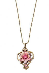 Michal Negrin Heart Pendant Enriched with Pink Hand Painted Flower, Pink and Lilac Swarovski Crystals Michal Negrin Heart Pendant Enriched with Pink Hand Painted Flower, Pink and Lilac Swarovski Crystals