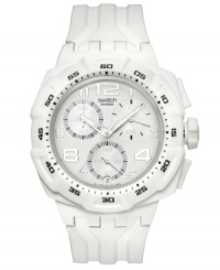 Set the tone for your day with this whiteout chronograph Mister Pure collection Swatch watch. Set the tone for your day with this whiteout chronograph Mister Pure collection Swatch watch.