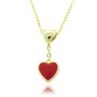 Lily Nily 18k Gold Overlay Children's Red Enamel Heart Dangle Pendant Necklace Lily Nily 18k Gold Overlay Children's Red Enamel Heart Dangle Pendant Necklace