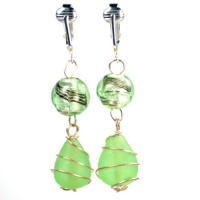 Unique & Stylish Light Green Funky Glass Clip Earrings Pierced Look- Glitter Swirl and Authentic Hand Wire Wrapped Beads Unique & Stylish Light Green Funky Glass Clip Earrings Pierced Look- Glitter Swirl and Authentic Hand Wire Wrapped Beads