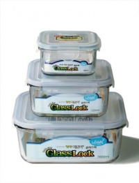 Kinetic Glass lock 3 Piece Square Glass Food Storage Set With Locking Lids Kinetic Glass lock 3 Piece Square Glass Food Storage Set With Locking Lids
