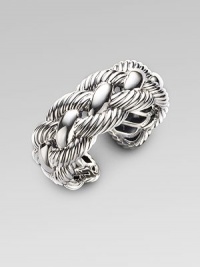 From the Woven Cable Collection. Bold and beautiful, textured and smooth cables intertwine elegantly in a wide sterling silver cuff. Sterling silver Diameter, about 2¼ Width, about 1 Imported From the Woven Cable Collection. Bold and beautiful, textured and smooth cables intertwine elegantly in a wide sterling silver cuff. Sterling silver Diameter, about 2¼ Width, about 1 Imported