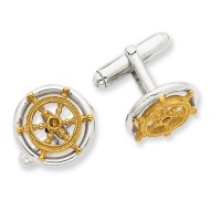 Sterling Silver Gold-tone Sailor Wheel Cuff Links Sterling Silver Gold-tone Sailor Wheel Cuff Links
