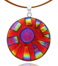 Sterling Silver Dichroic Glass Red Sun Pendant Necklace on Stainless Steel Wire, 18