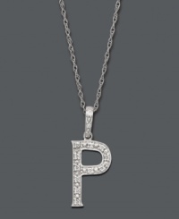 Spell it out in sparkle! This personalized initial charm necklace makes the perfect gift for Priscilla or Patty. Features sparkling, round-cut diamond accents. Setting and chain crafted in 14k white gold. Approximate length: 18 inches. Approximate drop: 1/2 inch. Spell it out in sparkle! This personalized initial charm necklace makes the perfect gift for Priscilla or Patty. Features sparkling, round-cut diamond accents. Setting and chain crafted in 14k white gold. Approximate length: 18 inches. Approximate drop: 1/2 inch.