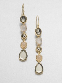 From the Rock Candy® Collection. A long and elegant style in a blend of semi-precious stones and doublets in various shapes and sizes set in radiant 18k gold. 18k goldPeach moonstone, clear quartz, pyriteDrop, about 2.3Hook backImported 