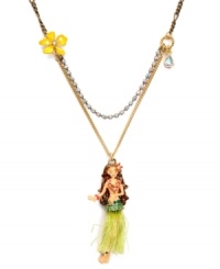 Look the part at your next luau. Betsey Johnson's Hawaiian-inspired style features an adorable hula girl and a bright yellow flower charm. Set in gold-plated mixed metal with sparkling crystal accents. Approximate length: 16 inches + 3-inch extender. Approximate drop: 2-1/2 inches. Look the part at your next luau. Betsey Johnson's Hawaiian-inspired style features an adorable hula girl and a bright yellow flower charm. Set in gold-plated mixed metal with sparkling crystal accents. Approximate length: 16 inches + 3-inch extender. Approximate drop: 2-1/2 inches.
