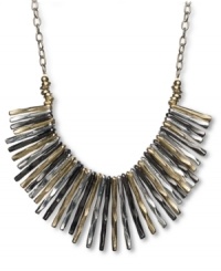 Raise the bar! This chunky tri-tone style by Alfani features hematite, silver and gold tone drops. Approximate length: 18 inches + 3-inch extender. Raise the bar! This chunky tri-tone style by Alfani features hematite, silver and gold tone drops. Approximate length: 18 inches + 3-inch extender.