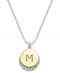 Letter perfection. This sterling silver necklace holds a pendant set in 14k gold and sterling silver plated topped with an M and adorned with crystal for a stunning statement. Approximate length: 18 inches. Approximate drop: 7/8 inch. Approximate drop width: 5/8 inch. Letter perfection. This sterling silver necklace holds a pendant set in 14k gold and sterling silver plated topped with an M and adorned with crystal for a stunning statement. Approximate length: 18 inches. Approximate drop: 7/8 inch. Approximate drop width: 5/8 inch.