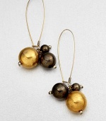 A lovely mix of gunmetal-finished and 18k goldplated spheres in a cluster design. Brass18k goldplated brassLength, about 2.75French wire backMade in USA 