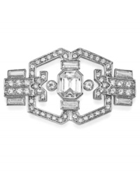 Geometry as art. Shimmering glass stones stand out on this exquisite bar pin brooch from Carolee. Crafted in rhodium-plated silver tone mixed metal. Approximate length: 1-7/8 inches. Approximate width: 1-1/8 inches. Geometry as art. Shimmering glass stones stand out on this exquisite bar pin brooch from Carolee. Crafted in rhodium-plated silver tone mixed metal. Approximate length: 1-7/8 inches. Approximate width: 1-1/8 inches.