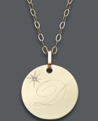 Embrace the latest trend with a stylish initial pendant. Crafted in 14k gold, this circular style features the letter D with a diamond-accented star at the corner. Approximate length: 16 inches + 2-inch extender. Approximate drop: 3/4 inch. Embrace the latest trend with a stylish initial pendant. Crafted in 14k gold, this circular style features the letter D with a diamond-accented star at the corner. Approximate length: 16 inches + 2-inch extender. Approximate drop: 3/4 inch.