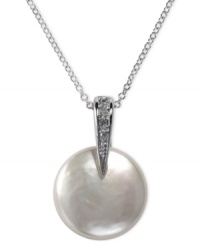 Understated elegance. EFFY Collection's shimmering pendant features a cultured freshwater pearl drop (13 mm) with sparkling diamond accents at the bail. Set in 14k white gold. Approximate length: 18 inches. Approximate drop: 1 inch. Understated elegance. EFFY Collection's shimmering pendant features a cultured freshwater pearl drop (13 mm) with sparkling diamond accents at the bail. Set in 14k white gold. Approximate length: 18 inches. Approximate drop: 1 inch.