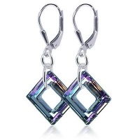 SCER197 Sterling Silver Square Vitrial Light Crystal Earrings Made with Swarovski Elements