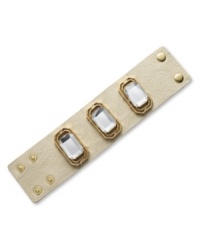 A beige base. Complement the vibrant colors of spring with Bar III's netural-colored leather cuff bracelet. Accented by gold-plated mixed metal snaps and chunky glass stones for spunk. Approximate length: 8-1/2 inches. A beige base. Complement the vibrant colors of spring with Bar III's netural-colored leather cuff bracelet. Accented by gold-plated mixed metal snaps and chunky glass stones for spunk. Approximate length: 8-1/2 inches.