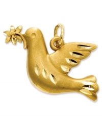 A symbol of peace, this pretty dove charm has a beautiful meaning. Crafted in 14k gold with a satin finish and diamond-cut design. Chain not included. Approximate length: 3/5 inch. Approximate width: 4/5 inch. A symbol of peace, this pretty dove charm has a beautiful meaning. Crafted in 14k gold with a satin finish and diamond-cut design. Chain not included. Approximate length: 3/5 inch. Approximate width: 4/5 inch.