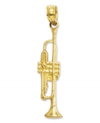 The perfect gift for the leader of the band. This intricate charm features a detailed trumpet in 14k gold. Chain not included. Approximate length: 1-1/5 inches. Approximate width: 3/10 inch.