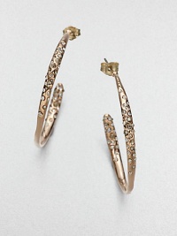 From the Miss Havisham Collection. The warm glow of rose goldtone forms these slender hoops, sprinkled with the shimmer of Swarovski crystals.CrystalRose goldtoneDiameter, about 1.25Post backMade in USA From the Miss Havisham Collection. The warm glow of rose goldtone forms these slender hoops, sprinkled with the shimmer of Swarovski crystals.CrystalRose goldtoneDiameter, about 1.25Post backMade in USA