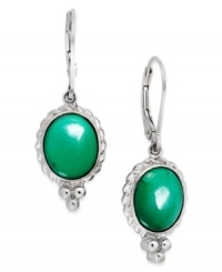 Turquoise (8-5/8 ct. t.w.) takes center stage in this stunning pair of earrings. A rope-like texture along the outside adds to the appeal. Approximate drop: 1-1/3 inches. Approximate width: 3/8 inch. Turquoise (8-5/8 ct. t.w.) takes center stage in this stunning pair of earrings. A rope-like texture along the outside adds to the appeal. Approximate drop: 1-1/3 inches. Approximate width: 3/8 inch.