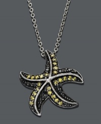 Express your love for all things aquatic with this sparkling sea creature. Crafted in sterling silver, a textured starfish features round-cut yellow diamonds (1/5 ct. t.w.) surrounded by sparkling black diamond accents. Approximate length: 18 inches. Approximate drop: 1/2 inch. Express your love for all things aquatic with this sparkling sea creature. Crafted in sterling silver, a textured starfish features round-cut yellow diamonds (1/5 ct. t.w.) surrounded by sparkling black diamond accents. Approximate length: 18 inches. Approximate drop: 1/2 inch.