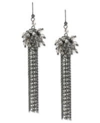 Eclectic elegance. This pair of linear earrings from Kenneth Cole New York is crafted from hematite-tone mixed metal with silver-tone faceted beads clustered together and a multi-chain fringe effect for postmodern appeal. Approximate drop: 4-1/4 inches. Eclectic elegance. This pair of linear earrings from Kenneth Cole New York is crafted from hematite-tone mixed metal with silver-tone faceted beads clustered together and a multi-chain fringe effect for postmodern appeal. Approximate drop: 4-1/4 inches.