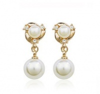 22k Yellow Gold GP Swarovski Crystal & Double Pearl Dangle Earrings 22k Yellow Gold GP Swarovski Crystal & Double Pearl Dangle Earrings