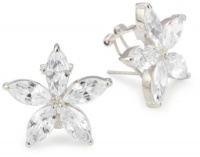 CZ by Kenneth Jay Lane Elegant Cubic Zirconia Rhodium-Plated Flower Earrings