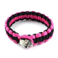 New Coming, High Fashion jewelry Nylon rope Woven Hot pink and black skull Bracelet, for Men, Women, Teens, Boys and Girls (With Gift Bag) Anniversary gift, Birthday gift, friendship gift, Christmas gift for her, women, girls.boys, men. B010-2