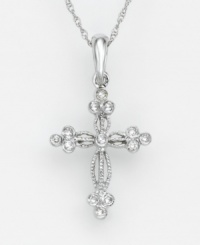 The delicate 14k white gold setting and sparkling diamond accents on this diamond necklace combine for an ethereal sensibility. Chain measures 18. Approximate drop: 1-3/4 inches. The delicate 14k white gold setting and sparkling diamond accents on this diamond necklace combine for an ethereal sensibility. Chain measures 18. Approximate drop: 1-3/4 inches.