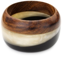 Devon Leigh Tri-Tone Wood Pearl Resin and Black Acrylic Bangle Devon Leigh Tri-Tone Wood Pearl Resin and Black Acrylic Bangle