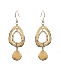 Add spice to your summer look with accessories that count. Kenneth Cole New York earrings feature chic, cut-out, teardrops in worn gold tone mixed metal. Approximate drop: 2-1/4 inches. Add spice to your summer look with accessories that count. Kenneth Cole New York earrings feature chic, cut-out, teardrops in worn gold tone mixed metal. Approximate drop: 2-1/4 inches.