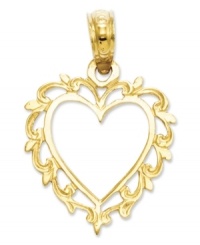 Sweet femininity. This frilly, lace-trimmed heart charm makes the perfect gift for a loved one. Crafted in 14k gold. Chain not included. Approximate length: 3/4 inch. Approximate width: 1/2 inch. Sweet femininity. This frilly, lace-trimmed heart charm makes the perfect gift for a loved one. Crafted in 14k gold. Chain not included. Approximate length: 3/4 inch. Approximate width: 1/2 inch.