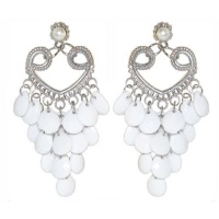 Chandelier Earrings with Acrylic Baubles In White with Silver Finish Chandelier Earrings with Acrylic Baubles In White with Silver Finish