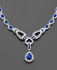 An instant touch of pure glamour and regal inspiration. Pear-cut and baguette-cut sapphires (12-1/3 ct. t.w.) are surrounded by glittering round-cut diamonds (1-1/5 ct. t.w.) in 14k white gold. Approximate length: 17 inches. An instant touch of pure glamour and regal inspiration. Pear-cut and baguette-cut sapphires (12-1/3 ct. t.w.) are surrounded by glittering round-cut diamonds (1-1/5 ct. t.w.) in 14k white gold. Approximate length: 17 inches.