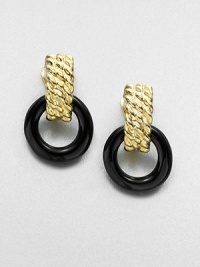 A bold doorknocker style in 22k goldplating and glossy resin. Resin22k goldplatingDrop, about 2Clip-on backMade in USA A bold doorknocker style in 22k goldplating and glossy resin. Resin22k goldplatingDrop, about 2Clip-on backMade in USA