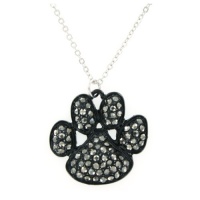 Paw Print Black & Silver Pave Crystal & Enamel Pendant Necklace Paw Print Black & Silver Pave Crystal & Enamel Pendant Necklace
