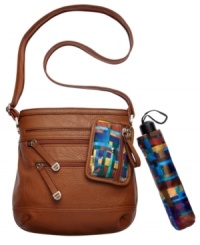 Easygoing with an attitude for adventure, this versatile crossbody from Tyler Rodan is the ideal accessory. Outfitted with a sturdy adjustable strap, plenty of pockets and secure zip-top closure, it includes complementary coin purse and portable umbrella. Easygoing with an attitude for adventure, this versatile crossbody from Tyler Rodan is the ideal accessory. Outfitted with a sturdy adjustable strap, plenty of pockets and secure zip-top closure, it includes complementary coin purse and portable umbrella.