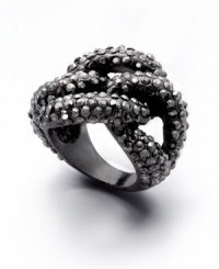 Braid expectations. A complex braided motif adds a distinctive design detail to this stylish ring from Bar III. Embellished with glittering crystals, it's crafted in hematite tone mixed metal. Size 7. Braid expectations. A complex braided motif adds a distinctive design detail to this stylish ring from Bar III. Embellished with glittering crystals, it's crafted in hematite tone mixed metal. Size 7.