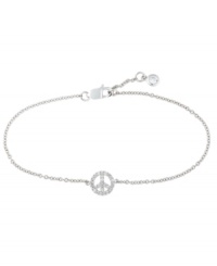 Give this charming design a chance. This delicate mini charm bracelet from CRISLU flaunts a peace sign with faceted clear cubic zirconias (1/4 ct. t.w.). Crafted in platinum over sterling silver. Nickel-free. Approximate length: 7 inches. Give this charming design a chance. This delicate mini charm bracelet from CRISLU flaunts a peace sign with faceted clear cubic zirconias (1/4 ct. t.w.). Crafted in platinum over sterling silver. Nickel-free. Approximate length: 7 inches.